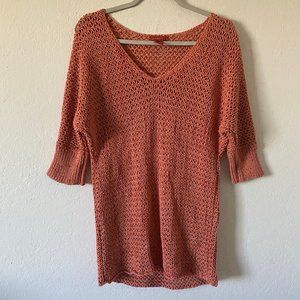 Sundance Womens Sweater Open Knit Orange Boho Size S Ribbed 3/4 Sleeve Casual